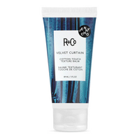 R+Co VELVET CURTAIN balm, dry styler for second day hair, matte texture hair balm, light hold styling balm, soft volume hair product, tousled hair look, dry styling cream, touchable hold texture balm, piecey hair styling product, effortless hair texture balm