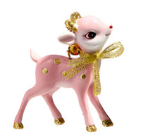 Retro Deer Ornament Raz Imports Pink Gold Bows