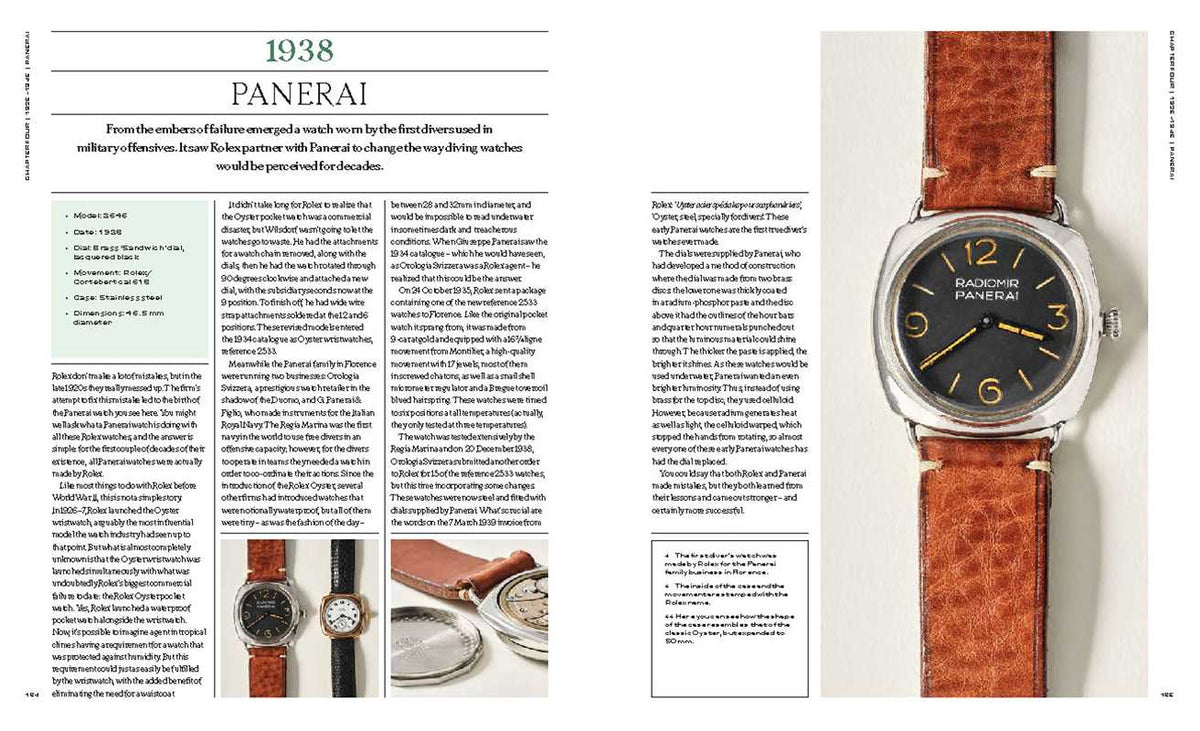 Panerai watch with brown leather strap on a magazine page