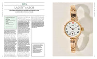 Gold watch with white face on a light background, accompanied by text on the left.