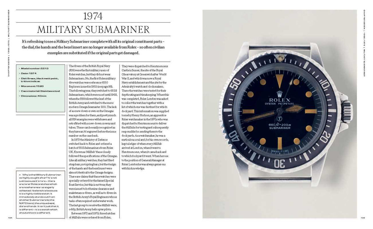 Rolex Military Submariner watch with text on a white background