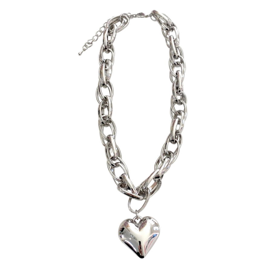 Silver Puff Heart Necklace Gamelli
