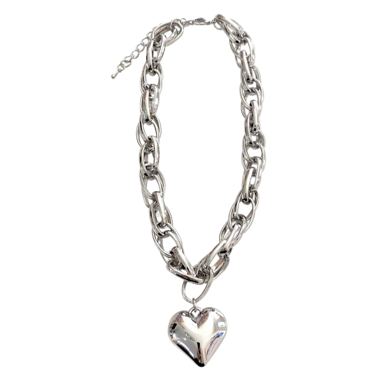 Silver Puff Heart Necklace Gamelli