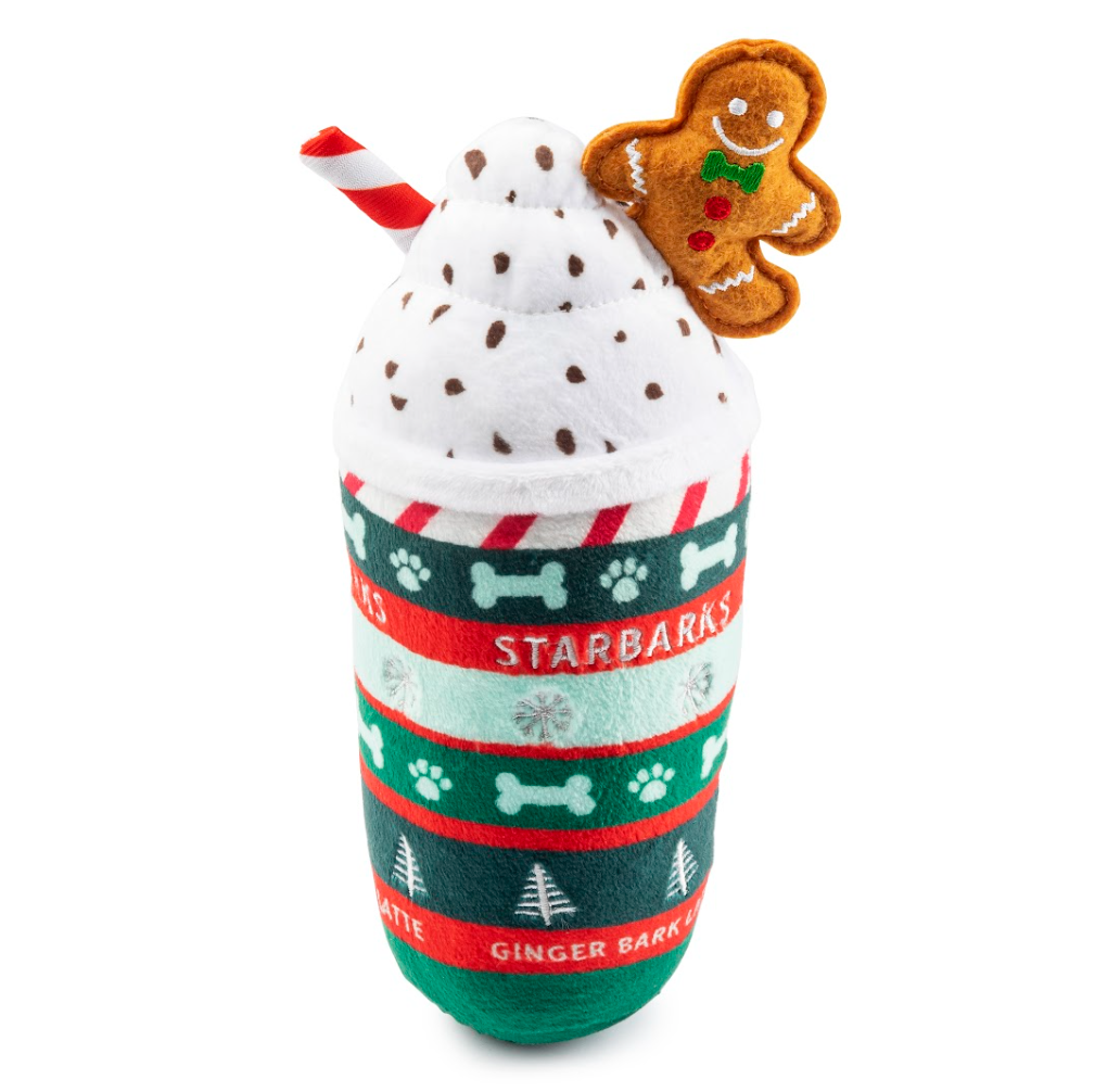 Starbarks Ginger Bark Latte Christmas squeaky dog toy