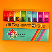Tru-Tone vintage-style rainbow C7 LED Christmas light set with 24 multicolor bulbs