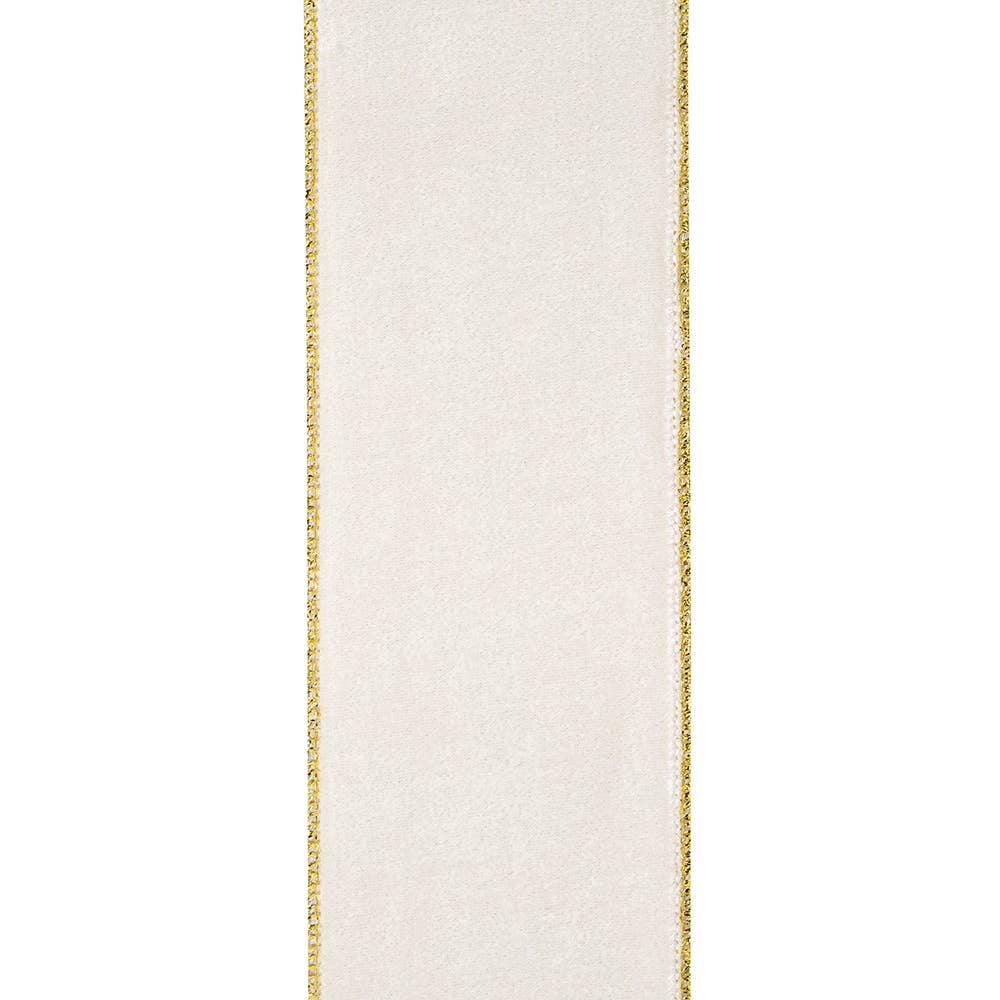 Ivory Velvet Ribbon with Metallic Gold Backing | 2.5”