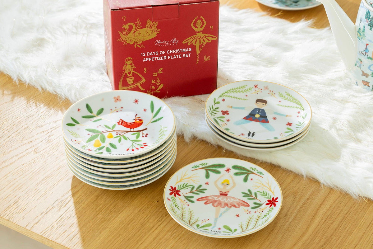 12 Days of Christmas Fine Porcelain Appetizer Plates | Set of 12