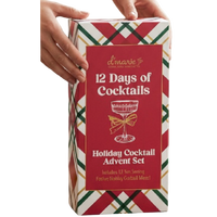 d’marie 12 Days of Cocktails Advent Calendar gift set with 12 festive holiday cocktail mixes in colorful red and green packaging.