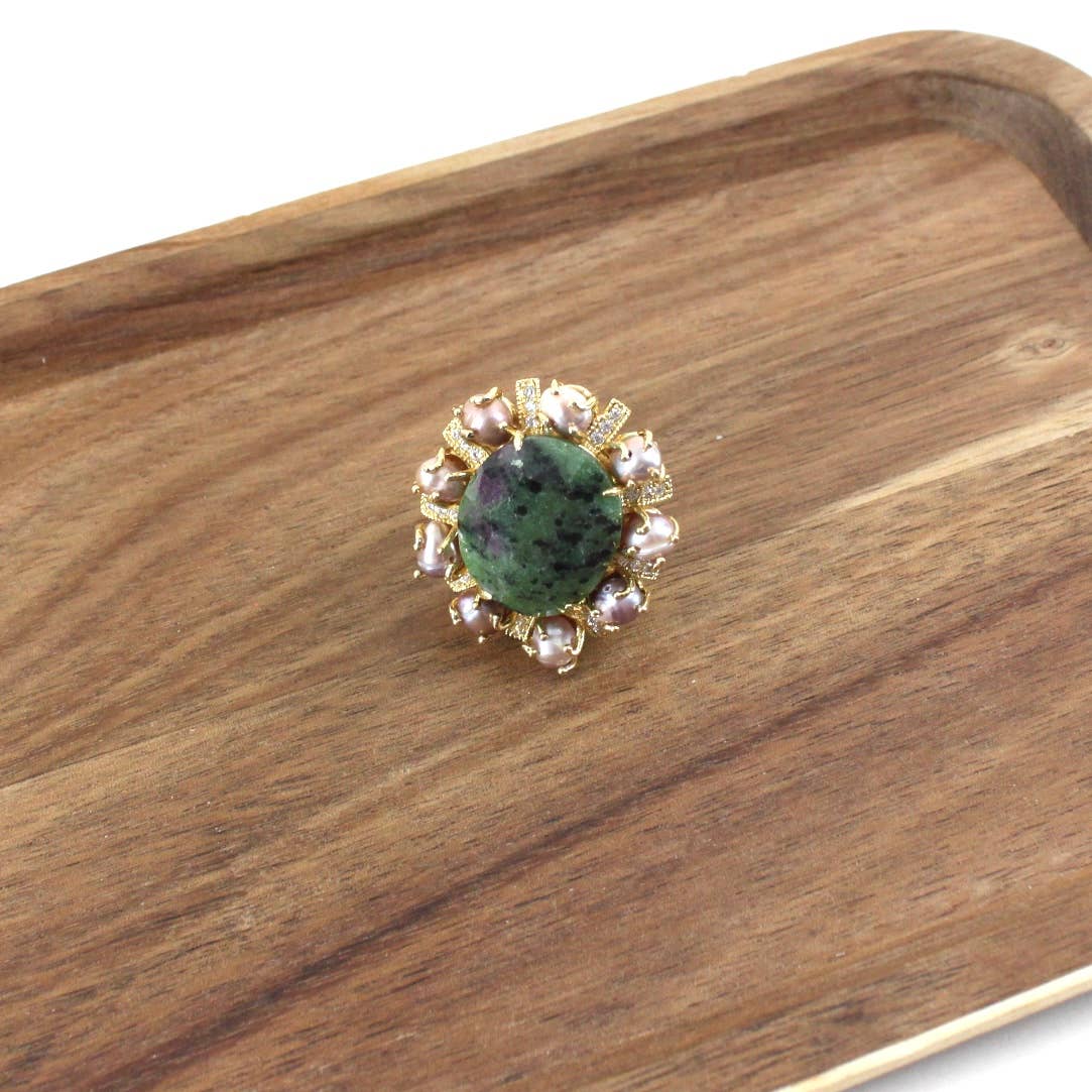 Ruby Zoisite & Freshwater Pearl Statement Ring