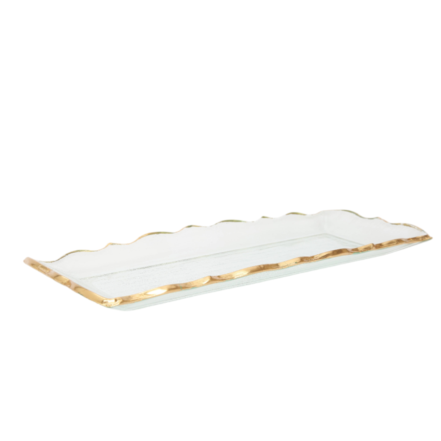 Glass Oblong Tray with Gold Edge
