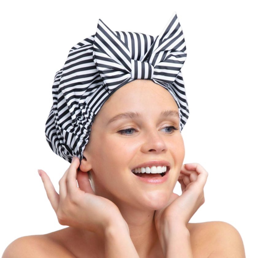 kitsch luxury stripe waterproof shower cap 