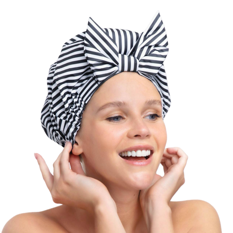 kitsch luxury stripe waterproof shower cap 