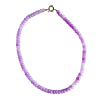 lilac jade beaded necklace, handmade gemstone necklace, charm-ready necklace, 17 inch gemstone necklace, Charleston artisan jewelry, gold clasp beaded necklace, pastel gemstone jewelry, lilac necklace for layering, 18kt gold plated clasp, gemstone beaded choker