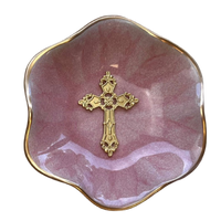 lotus flower cross jewelry dish pink