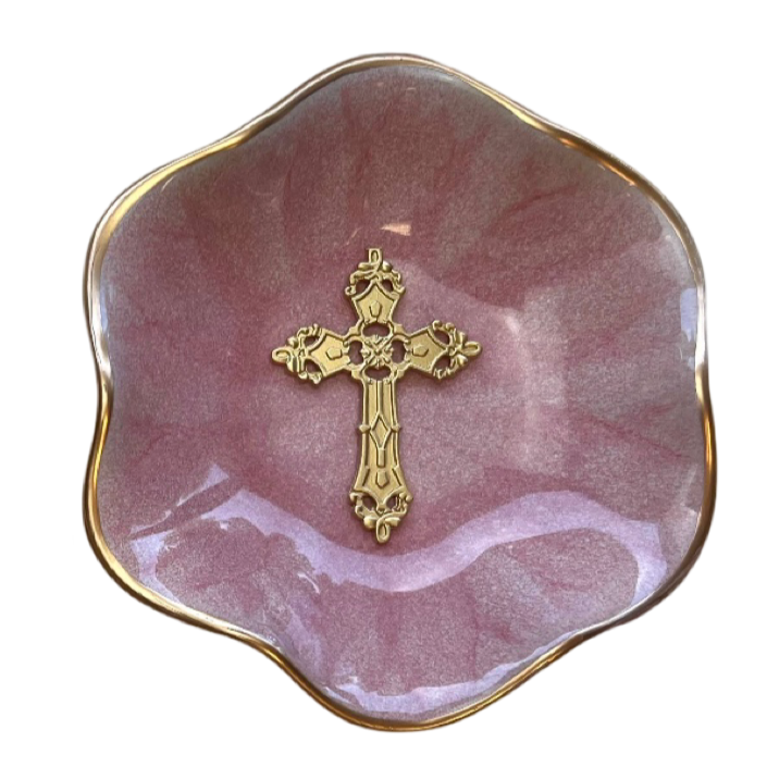 lotus flower cross jewelry dish pink