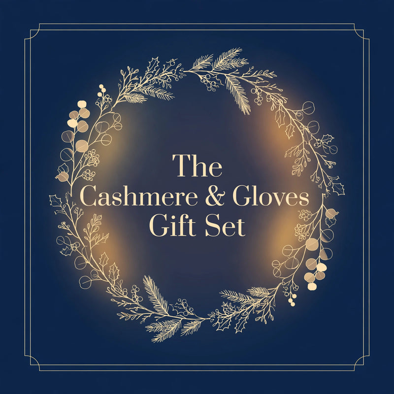 Midnight cashmere topper and black faux fur cuff gloves gift set from Oh Meredith