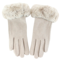 Cream ivory Bel Air touchscreen winter gloves with plush matching faux fur cuffs.