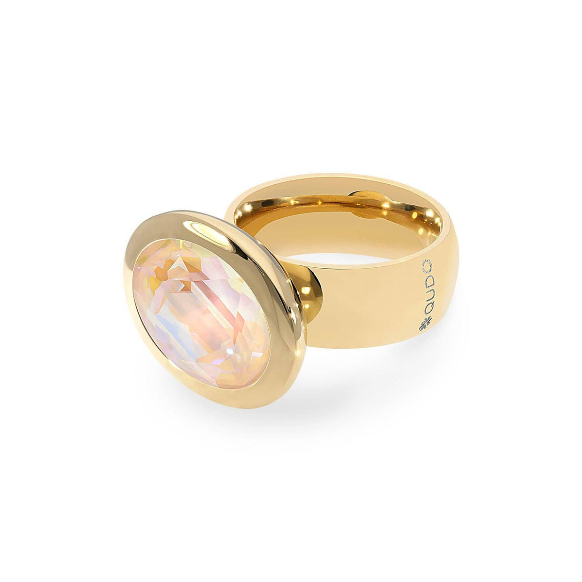 QUDO Tivola fixed gold ring featuring a large oval Ivory Cream Delite crystal