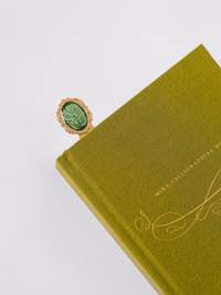 Good Juju Ink Mosaic Botanical Green Metal Clip Bookmark in vintage-inspired green geometric gift packaging