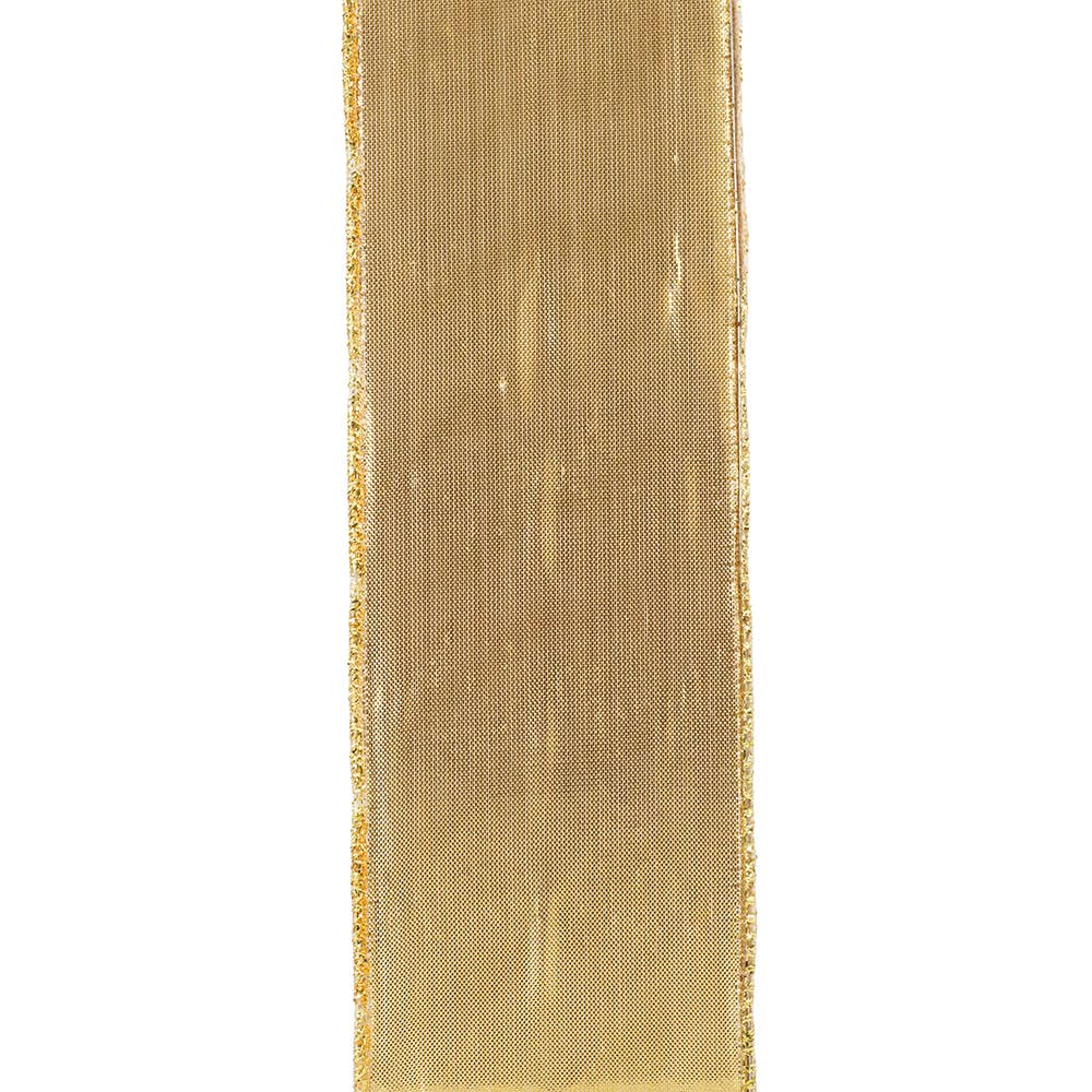 Reliant Ribbon Velvet Diamond Glitz gold and ivory velvet ribbon with metallic gold harlequin diamond pattern and wired edges, 2.5 inches wide.