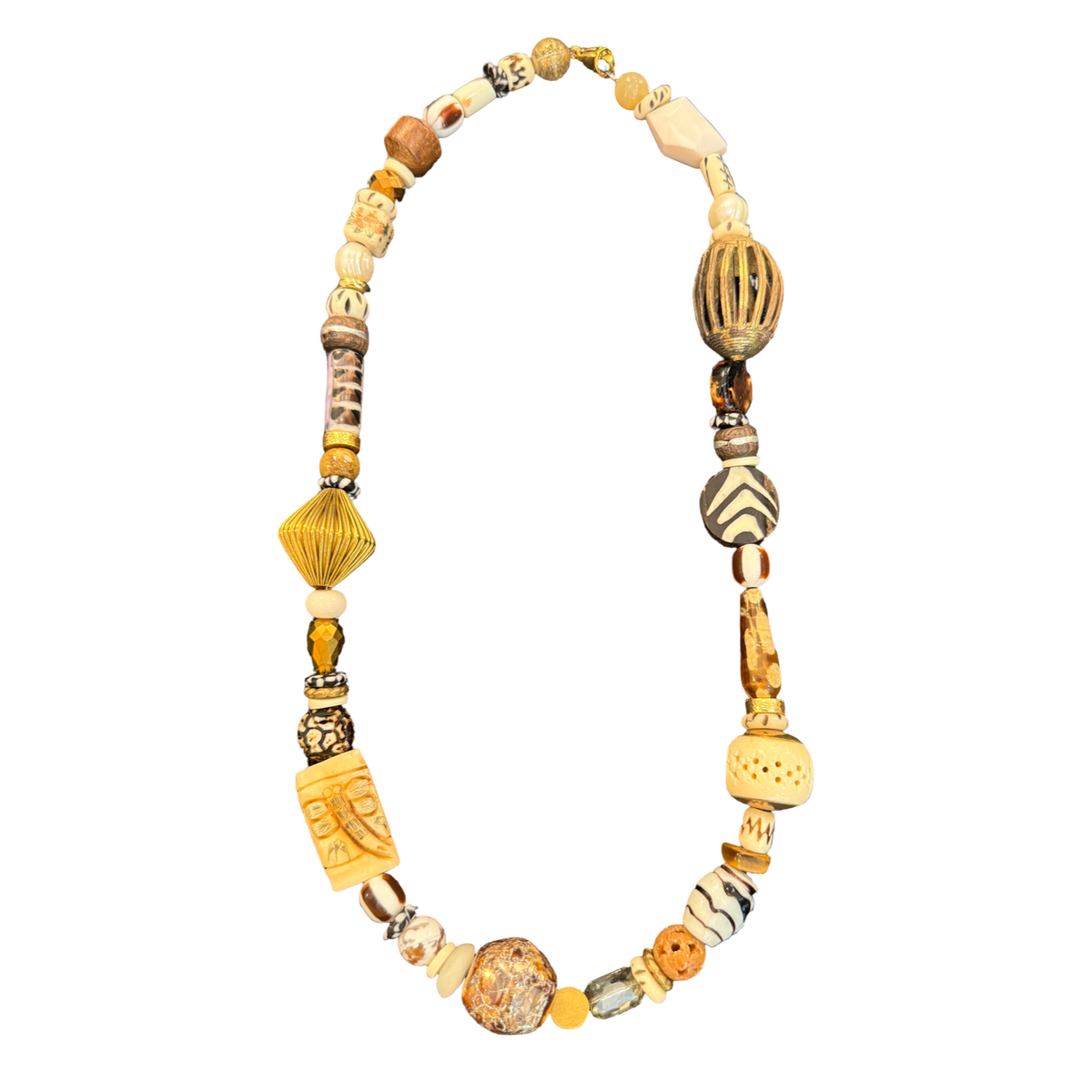one of one necklace, neutral statement necklace, safari necklace, collected bead necklace, artisan bead necklace, earthy jewelry, maximalist necklace, tribal inspired necklace, chunky bead necklace, neutral jewelry, boho luxury necklace, wearable art jewelry, resort accessories, boutique jewelry, eclectic necklace, brown and cream necklace, statement accessories, fashion jewelry, collected style necklace, unique artisan necklace
