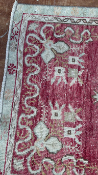vintage Turkish rug, small area rug, hand-knotted wool rug, bohemian rug, Turkish runner, red Turkish rug, distressed rug, one-of-a-kind rug, antique style rug, 5x3 rug