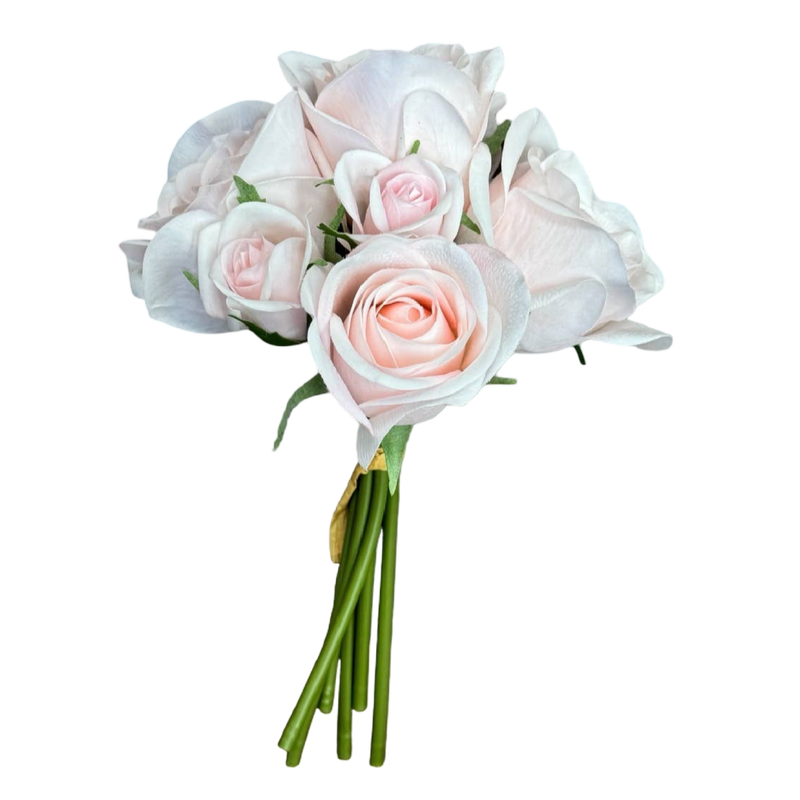 Bouquet of white and pink roses on a white background