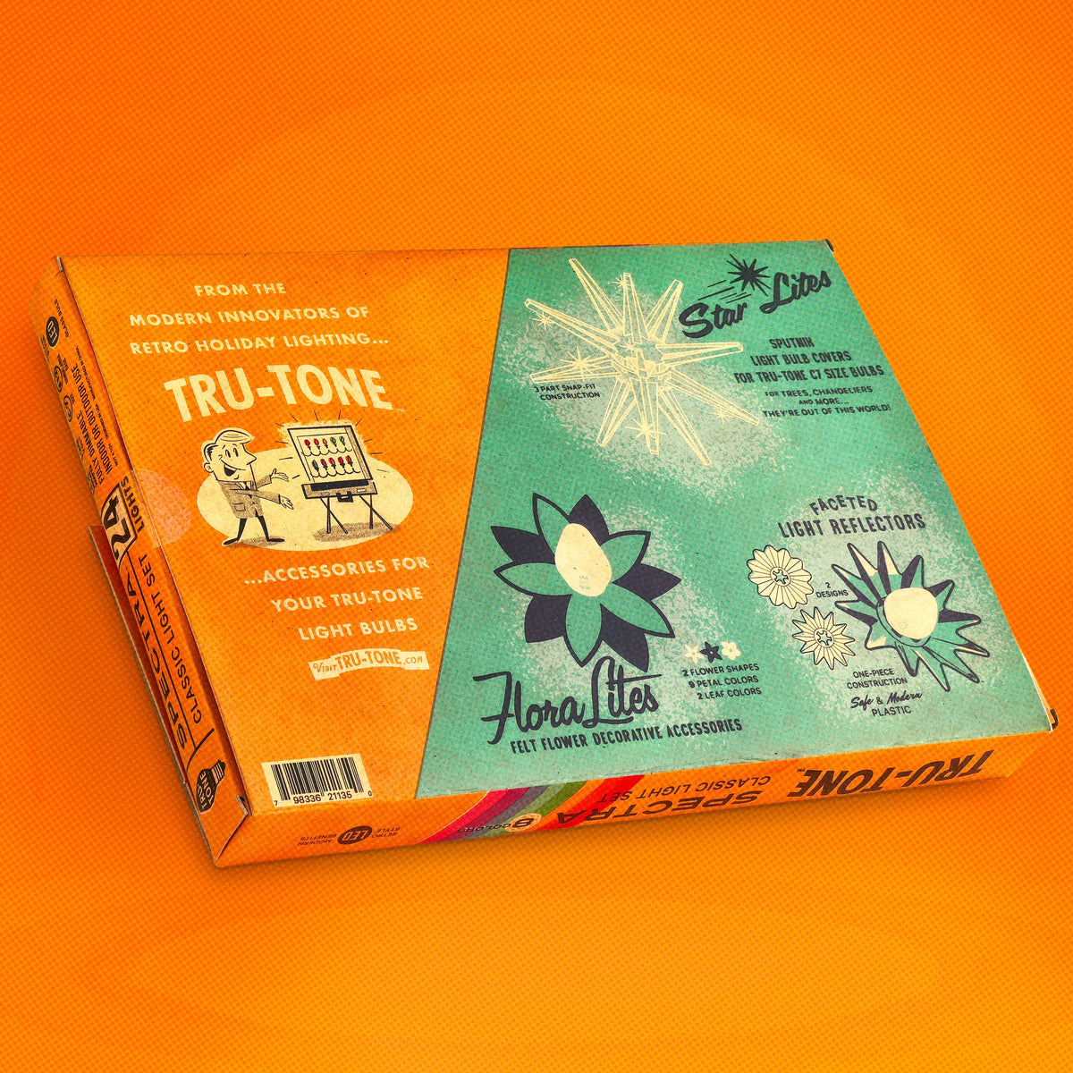 Tru-Tone vintage-style rainbow C7 LED Christmas light set with 24 multicolor bulbs