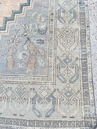 vintage Turkish rug, 6x3 rug, blue Turkish rug, medallion rug, handwoven rug, antique-style rug, neutral Turkish rug, geometric Turkish rug, heirloom rug, entryway rug, cottagecore home, boho rug