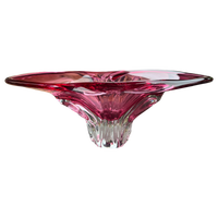 vintage art glass bowl, cranberry glass bowl, sculptural glass centerpiece, italian art glass, pedestal glass bowl, pink glass decor, vintage centerpiece bowl, collectible art glass, murano style glass, maximalist home decor, hollywood regency decor, colorful vintage glass