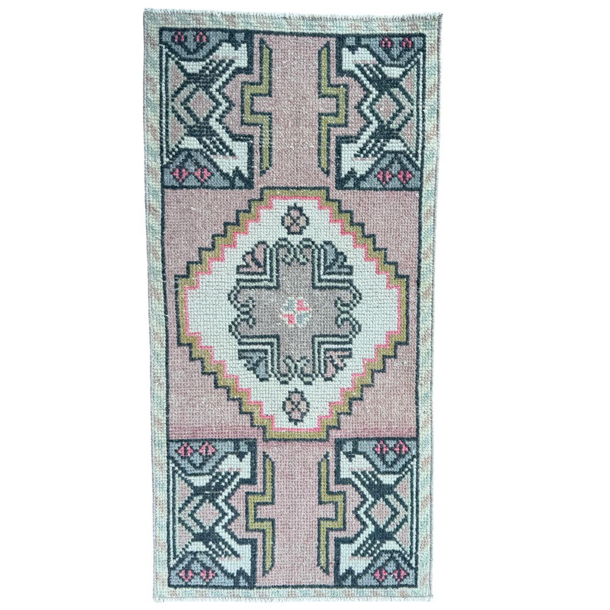 vintage turkish rug, small turkish rug, pink turkish rug, blush and cream rug, handmade turkish accent rug, bohemian small rug, turkish mini rug, entryway rug